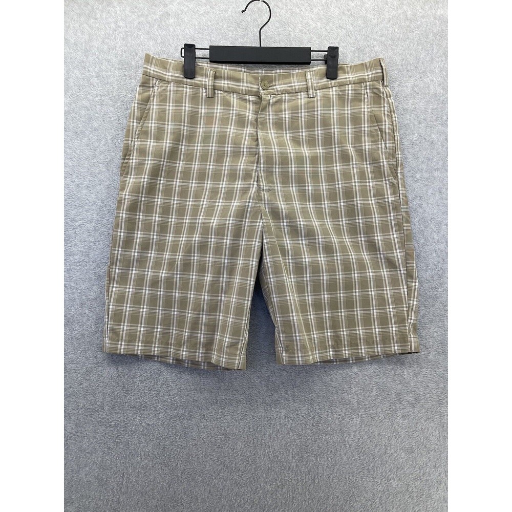 PGA Tour Men’s Golf Shorts Brown Plaid Size 34 Slash Pocket Athletic